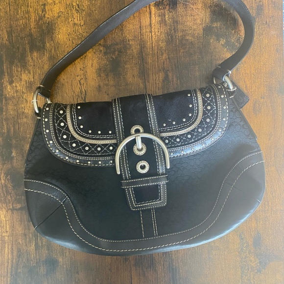 Coach Soho Black Leather Studded Jacquard Hobo Bag G0769-F11517 - Picture 5 of 6